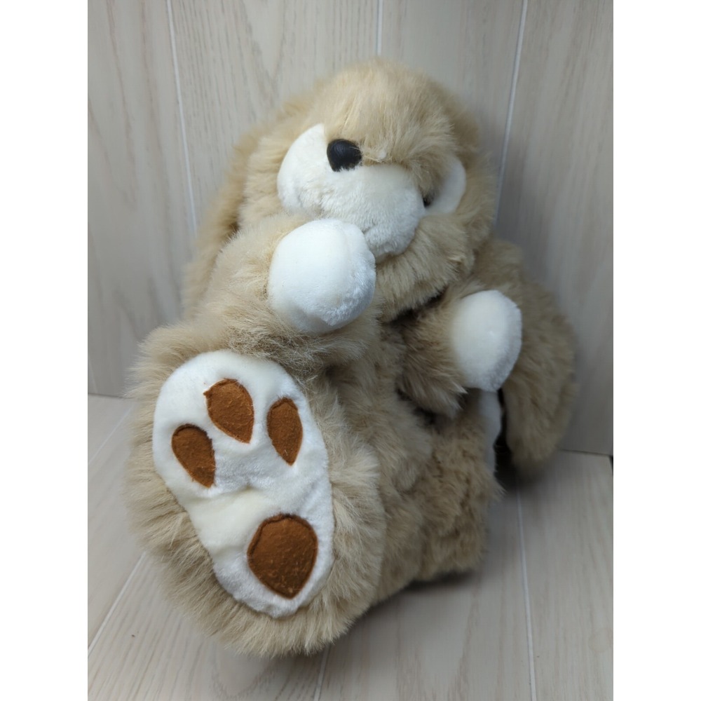 Fiesta sitting tan beige white plush bunny rabbit felt pawprints vintage large